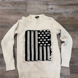 Coach Cream Crewneck Sweater with Distressed Black Flag Panel